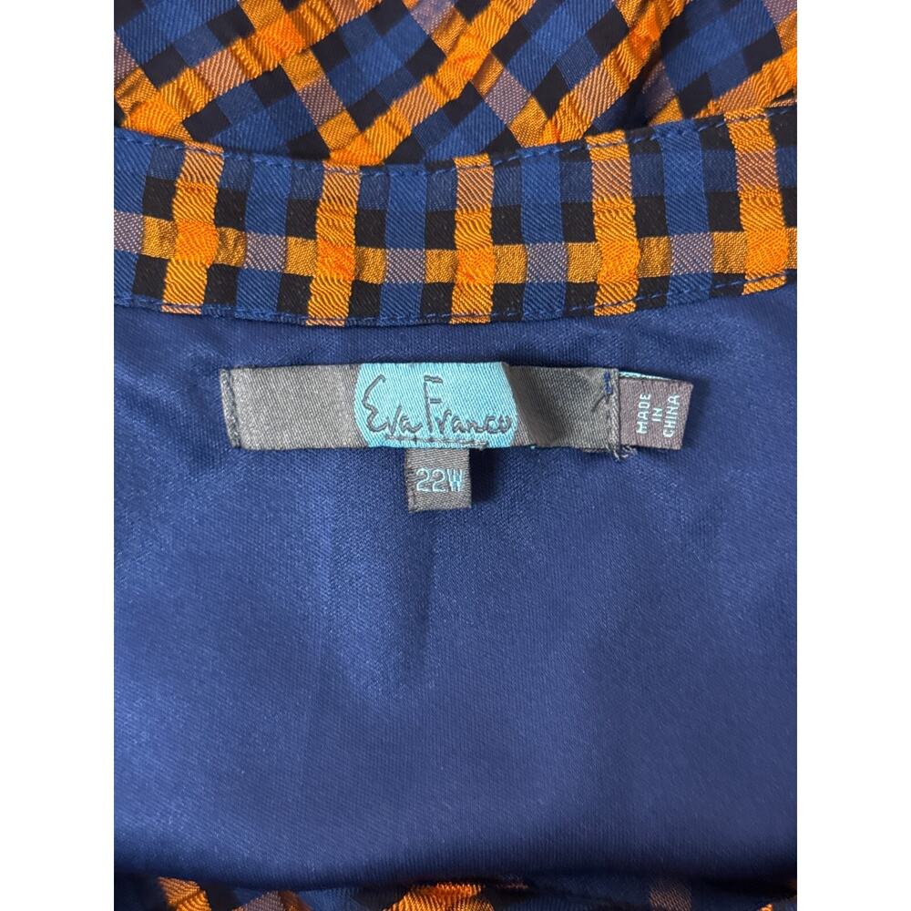 Eva Franco Navy and Orange Plaid Collarless Tunic Blouse- size 22w - Picture 7 of 8